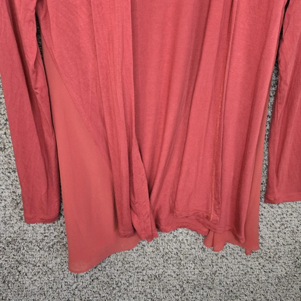 LOGO Lori Goldstein Cardigan Womens Medium Pink Open Front Stretch Casual Ladies
